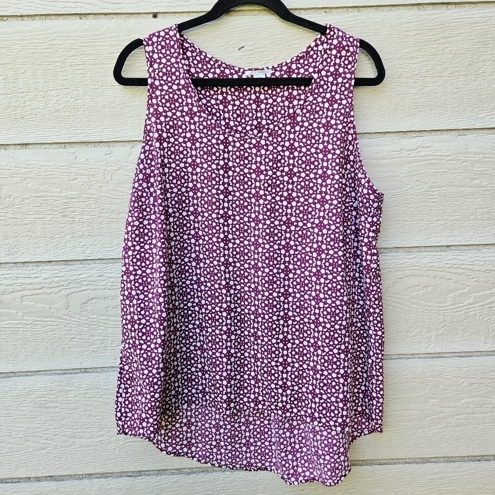 Halogen purple and white patterned sleeveless blouse XL